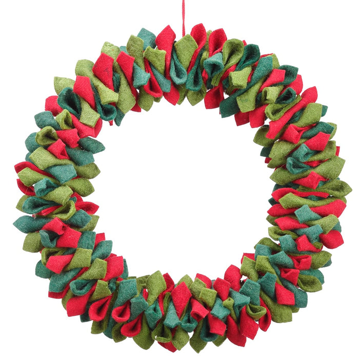 16" Artificial Hanging Holiday Felt Wreath -Green/Red (pack of 2) - XAW160-GR/RE