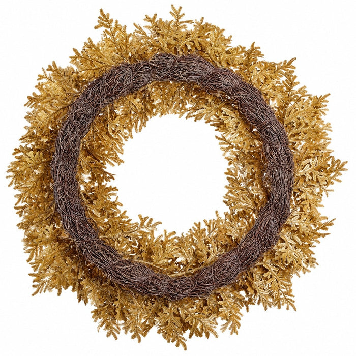 22" Glittered Artificial Pine Wreath -Gold (Pack of 2) - XAW444-GO