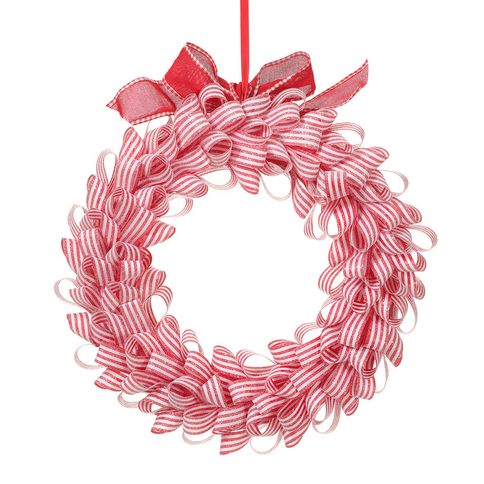 22" Peppermint Candy Ribbon Wreath -Red/White (Pack of 4) - XAW989-RE/WH