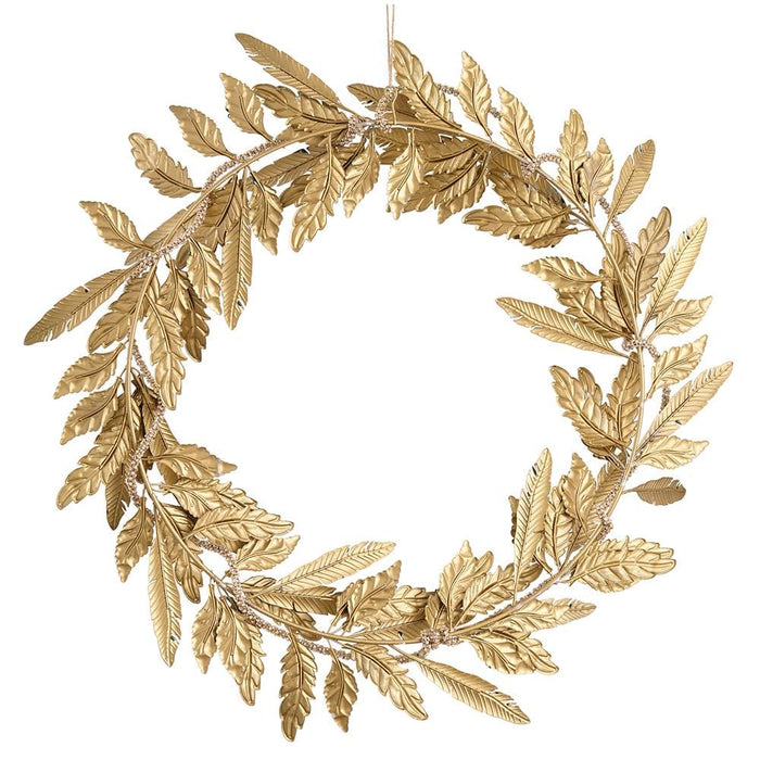 25" Diamond Metal Leaf Artificial Wreath -Green/Gold (Pack of 2) - XAZ123-GR/GO