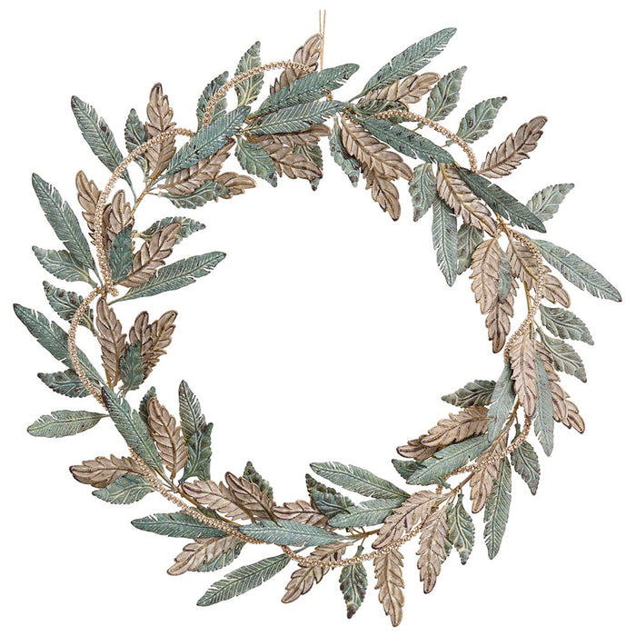 25" Diamond Metal Leaf Artificial Wreath -Green/Gold (Pack of 2) - XAZ123-GR/GO