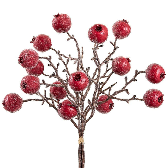 14" Iced Artificial Berry Stem Bundle -Red (Pack of 12) - XBB015-RE
