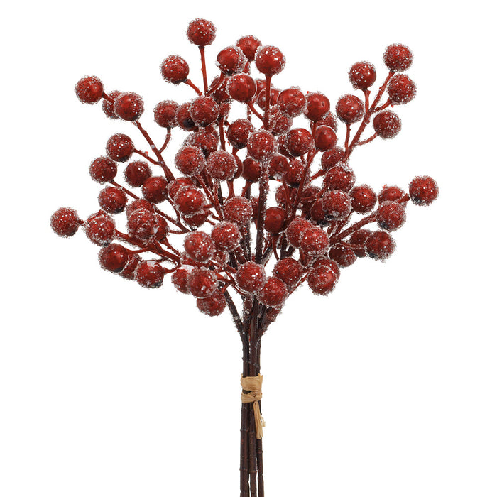 11" Iced Artificial Berry Stem Bundle -Red (Pack of 12) - XBB540-RE