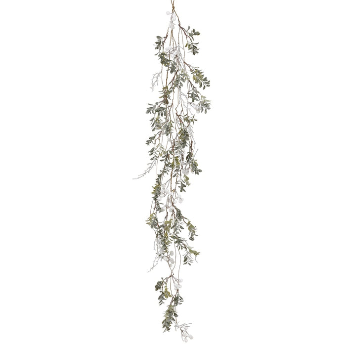 4'3" Glittered Artificial Berry Leaf Garland -White/Green (pack of 6) - XBG189-WH/GR