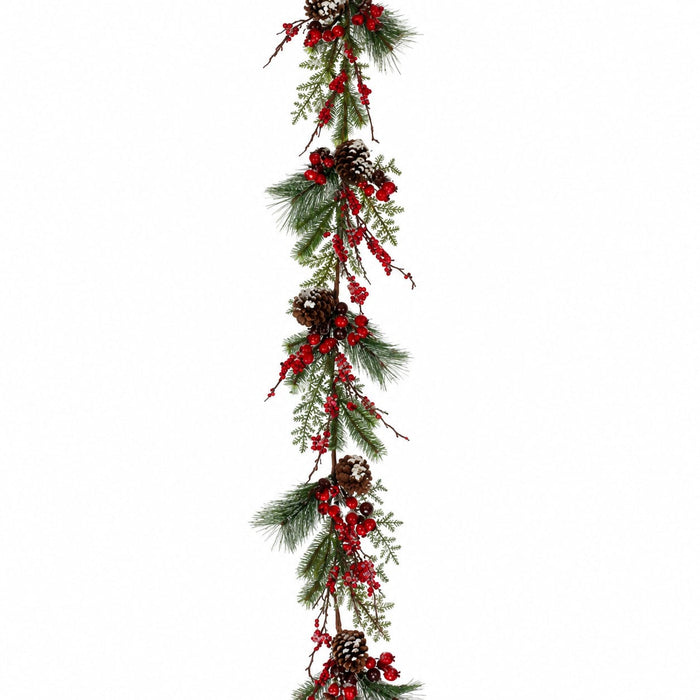 6' Flocked Artificial Berry, Pinecone & Pine Garland -Red/Snow (Pack of 2) - XBI698-RE/SN