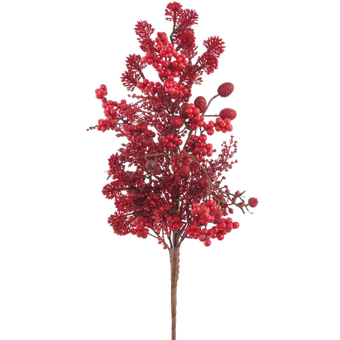 18" Berry & Sedum Artificial Stem Pick -2 Tone Red (Pack of 12) - XBK002-RE/TT