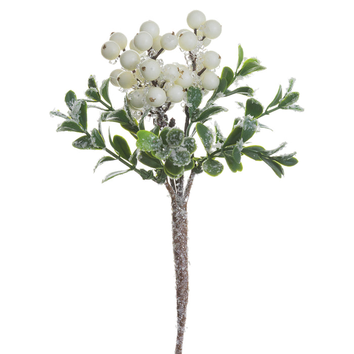 8" Iced Berry & Boxwood Artificial Stem Pick -Cream (pack of 24) - XBK175-CR