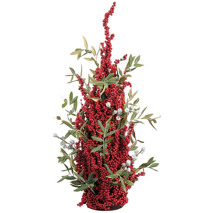 35" Berry, Eucalyptus Leaf Artificial Cone-Shaped Topiary -Red/Green - XBR003-RE/GR