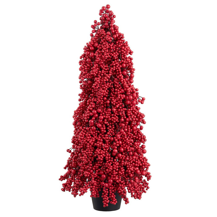 35" Berry Artificial Cone-Shaped Topiary w/Pot -Red - XBR011-RE