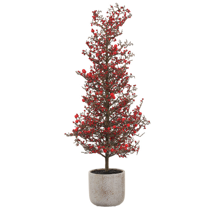 30" Berry Cone-Shaped Artificial Topiary w/Cement Pot -Red (pack of 2) - XBR130-RE