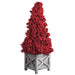 24" Berry Cone-Shaped Artificial Topiary w/Wood Planter -Red - XBR240-RE