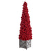 50" Berry Cone-Shaped Artificial Topiary w/Wood Planter -Red - XBR242-RE