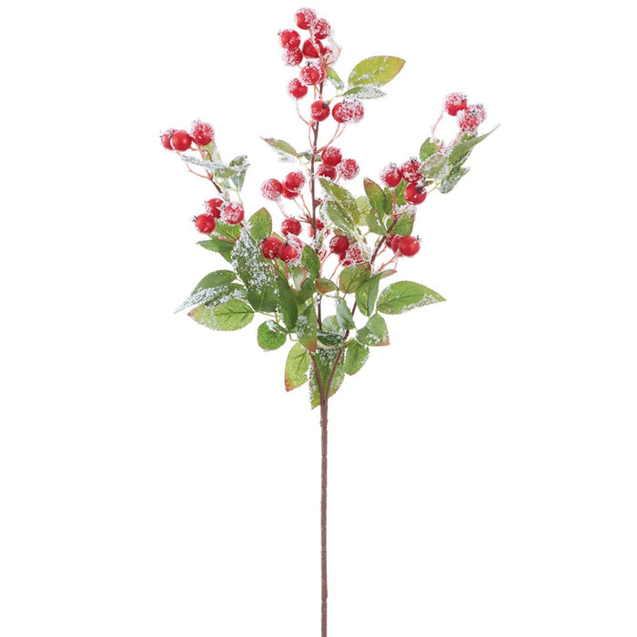 26" Flocked Berry Artificial Stem -Red (Pack of 6) - XBS027-RE