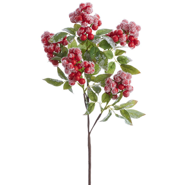 25" Flocked Berry Artificial Stem -Red (Pack of 6) - XBS054-RE