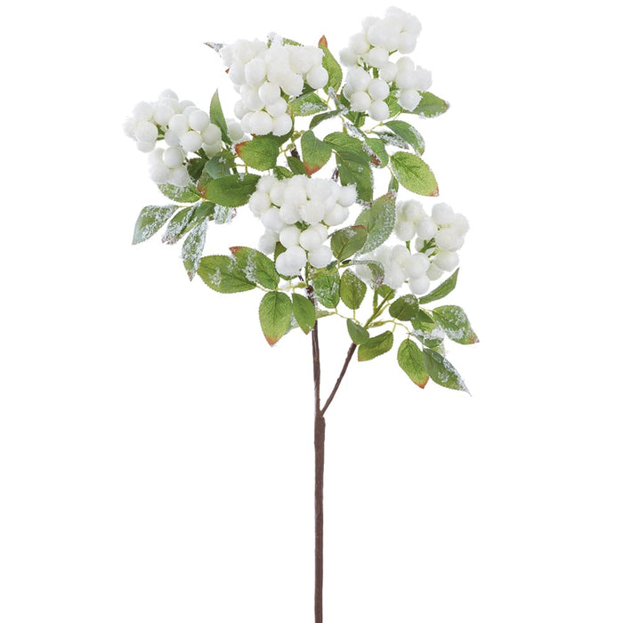 25" Flocked Berry Artificial Stem -White (Pack of 6) - XBS054-WH