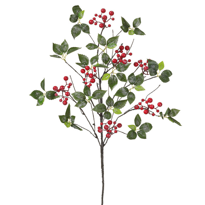 33.75" Flocked Artificial Berry Stem -Red (Pack of 12) - XBS256-RE