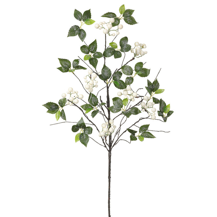 33.75" Flocked Artificial Berry Stem -White (Pack of 12) - XBS256-WH