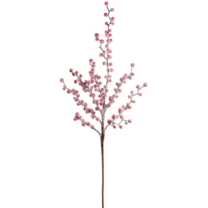 32" Flocked Artificial Berry Stem -Red (Pack of 12)