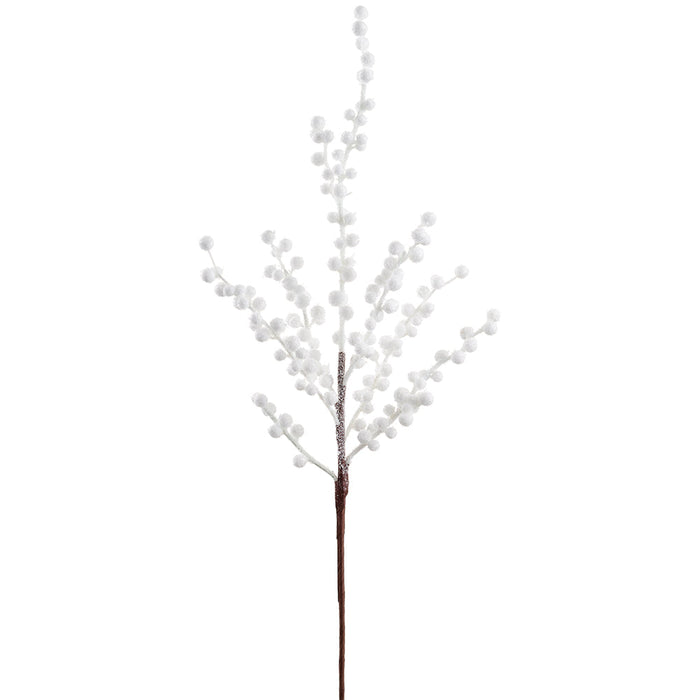 32" Flocked Artificial Berry Stem -White (Pack of 12) - XBS442-WH