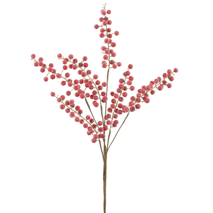 22" Flocked Artificial Berry Stem -Red (Pack of 24) - XBS533-RE