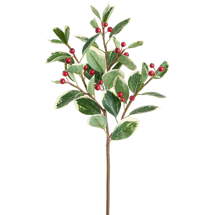 26" Artificial Berry Leaf Stem -Variegated/Red (Pack of 12) - XBS640-VG/RE