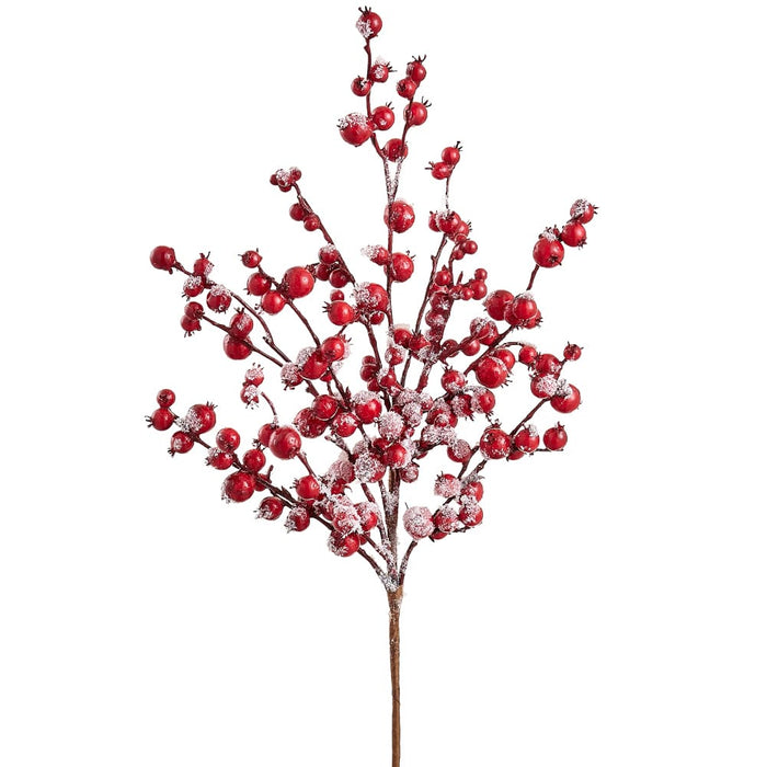 22" Flocked Artificial Rosehip Berry Stem -Red (Pack of 12) - XBS686-RE