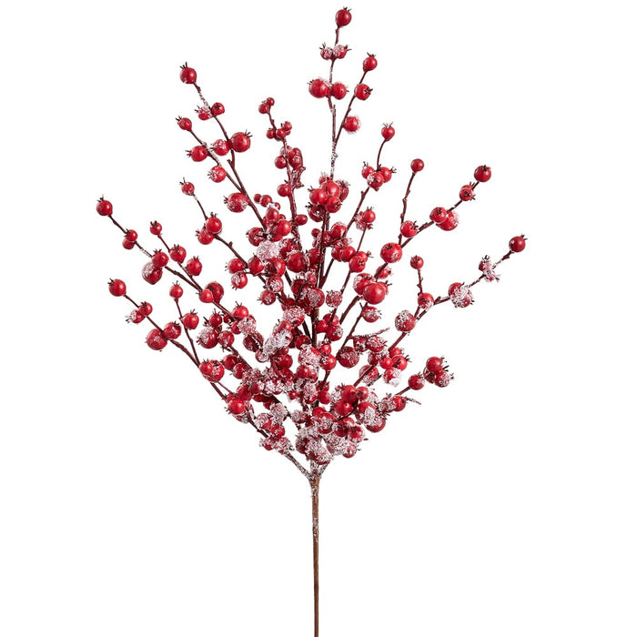28" Flocked Artificial Rosehip Berry Stem -Red (Pack of 12) - XBS687-RE