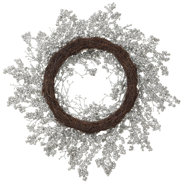 28" Glittered Glamour Berry Artificial Wreath -Silver (Pack of 2) - XBW004-SI/GL