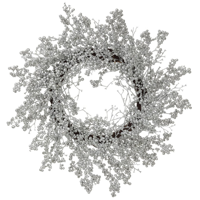 28" Glittered Glamour Berry Artificial Wreath -Silver (Pack of 2) - XBW004-SI/GL