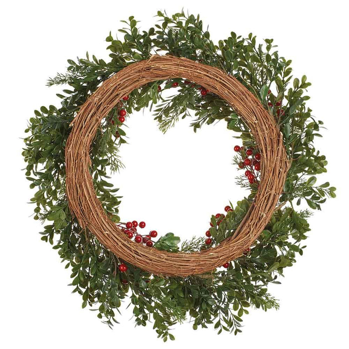 24" Artificial Berry & Boxwood Wreath -Red/Green (Pack of 8) - XBW491-RE/GR