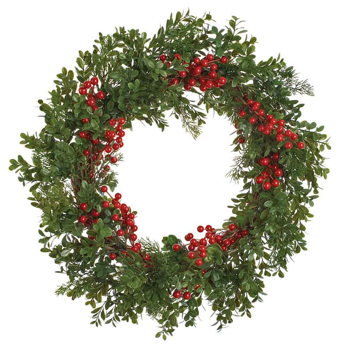 24" Artificial Berry & Boxwood Wreath -Red/Green (Pack of 8) - XBW491-RE/GR