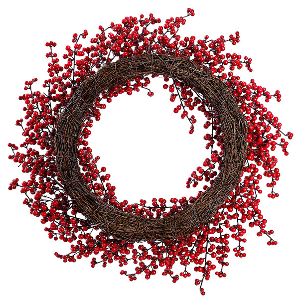 24" Outdoor Water-Resistant Plastic Artificial Berry Wreath -Red (Pack of 2) - XBW550-RE