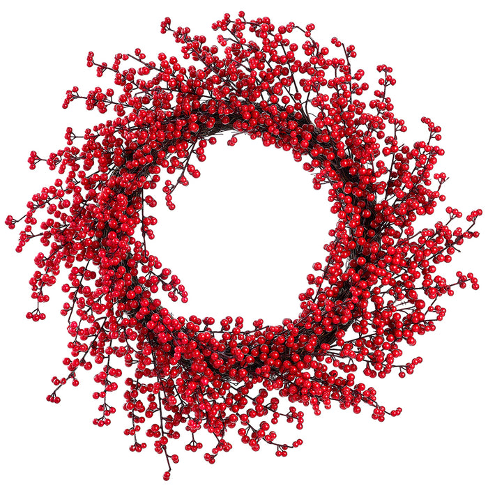 24" Outdoor Water-Resistant Plastic Artificial Berry Wreath -Red (Pack of 2) - XBW550-RE