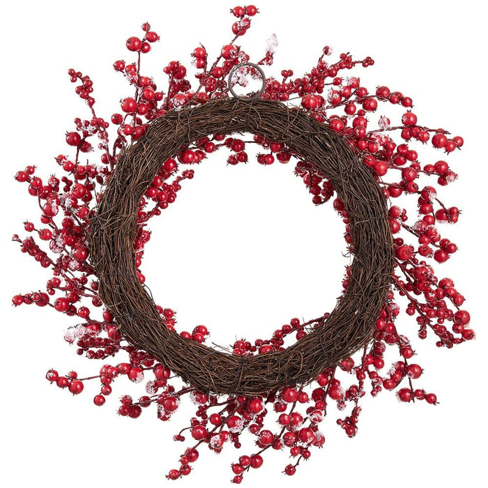 21" Flocked Artificial Rosehip Berry Wreath -Red (Pack of 4) - XBW689-RE