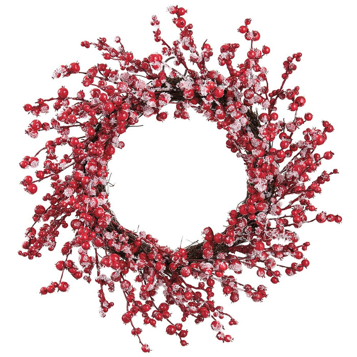 21" Flocked Artificial Rosehip Berry Wreath -Red (Pack of 4) - XBW689-RE