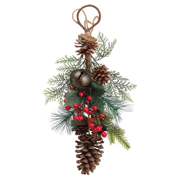 16" Artificial Pinecone, Berry, Bell & Pine Teardrop Swag -Red/Brown (pack of 6) - XDA005-RE/BR