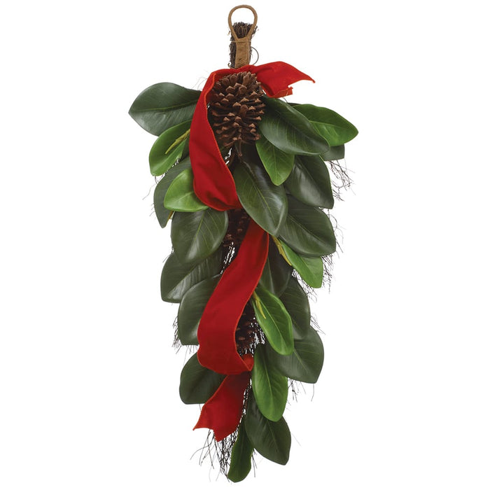30" Magnolia Leaf & Pine Artificial Teardrop Swag -Green/Brown (Pack of 2) - XDA012-GR/BR