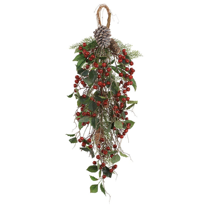 30" Berry, Pinecone & Cedar Artificial Teardrop Swag -Red/Green (Pack of 2) - XDA285-RE/GR
