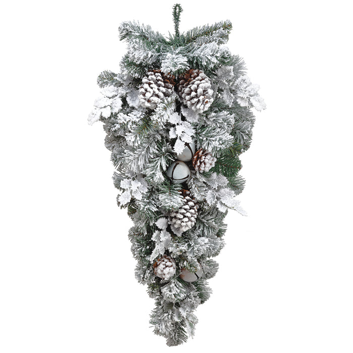 30" Snowed Artificial Pinecone, Holly, Bell & Pine Teardrop Swag -Snow (pack of 2) - XDA630-SN