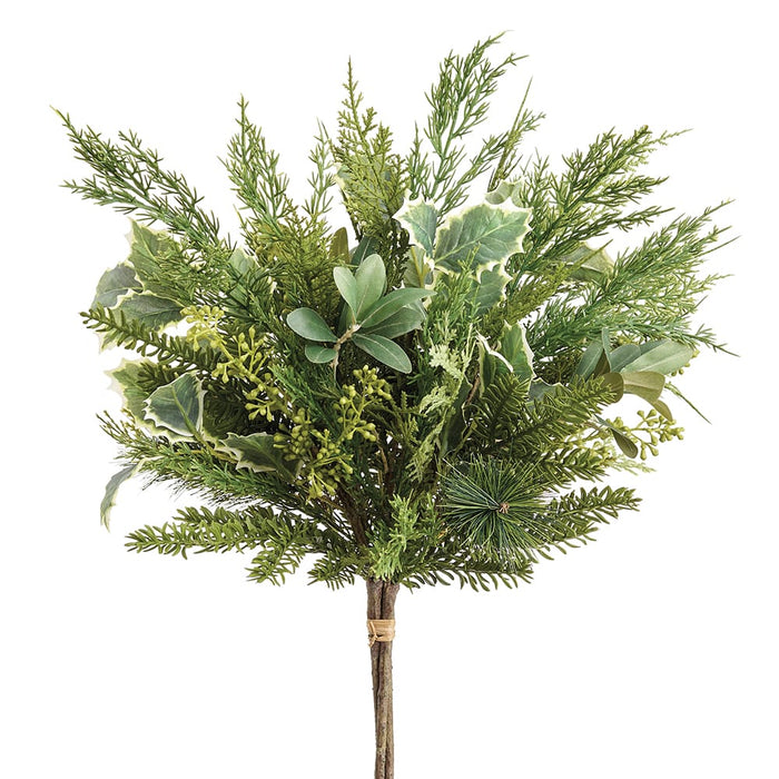 19" Holly, Eucalyptus Leaf & Mixed Pine Artificial Stem Bundle -2 Tone Green (Pack of 2) - XDB002-GR/TT