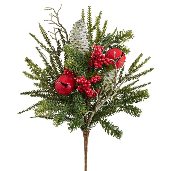 18" Berry, Jingle Bell & Pine Artificial Plant -Red/Green (Pack of 6) - XDB007-RE/GR