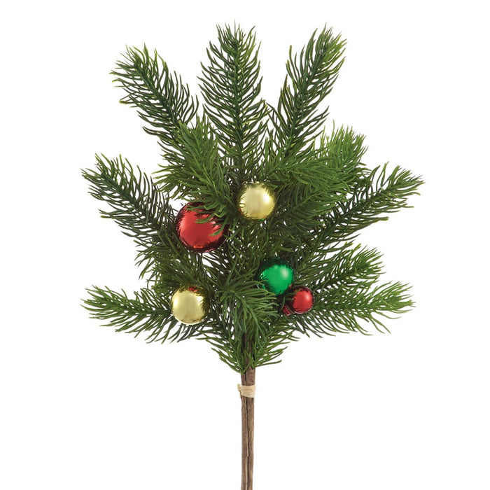 14.5" Ball & Pine Artificial Stem Bundle -Green/Mixed Colors (Pack of 12) - XDB015-GR/MX