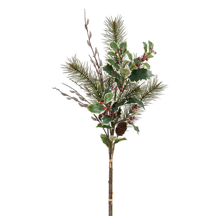 30" Holly, Berry & Pine Artificial Stem Bundle -Green/Red (Pack of 6) - XDB040-GR/MX