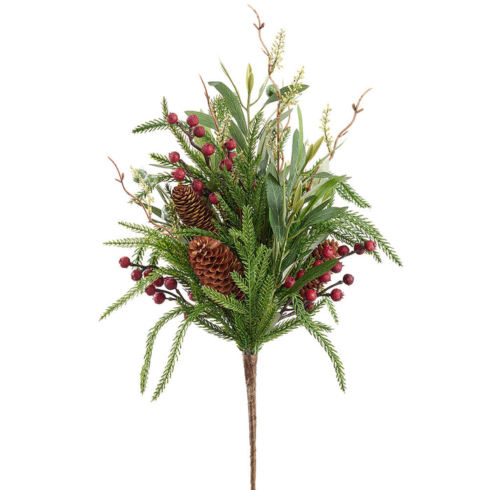 20" Pinecone, Berry, Pine & Eucalyptus Leaf Artificial Plant -Green/Brown (Pack of 6) - XDB044-GR/BR