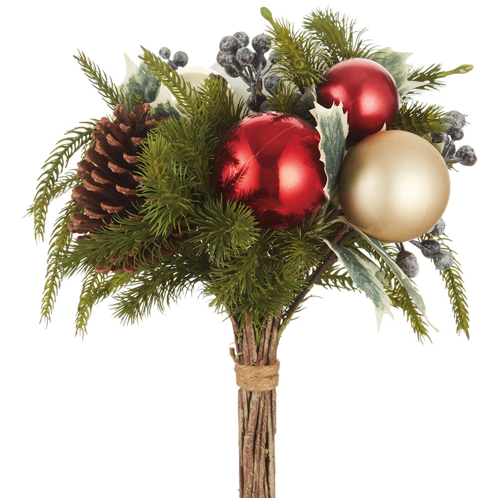 14.5" Magnolia, Holly, Ball & Pine Artificial Bouquet -Mixed Colors (Pack of 6) - XDB265-WH/MX