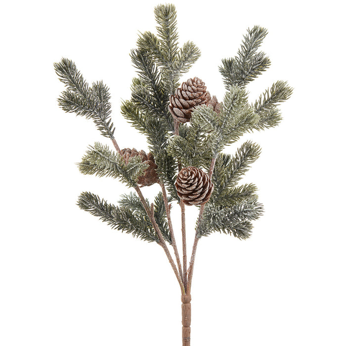 15" Flocked Pine & Pinecone Artificial Plant -Brown/Green (Pack of 12) - XDB400-BR/GR