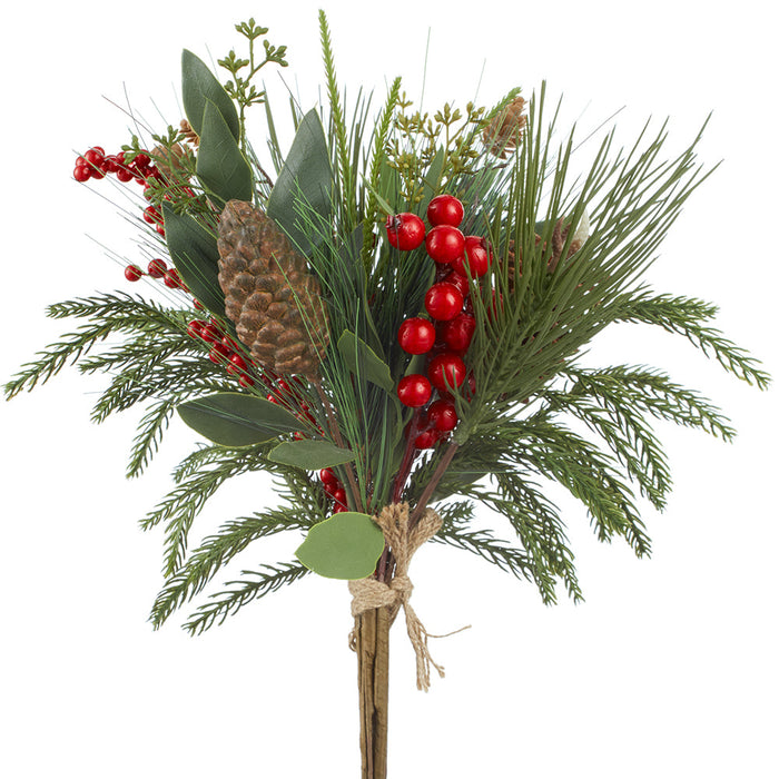 16" Berry, Pinecone & Pine Artificial Stem Bundle -Red/Brown (Pack of 6) - XDB475-RE/BR