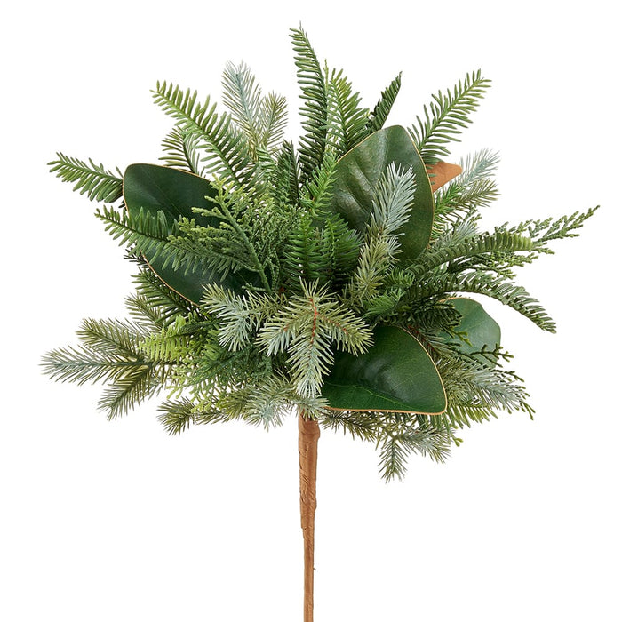 18" Mixed Pine & Magnolia Leaf Artificial Stem -2 Tone Green (Pack of 6) - XDB485-GR/TT