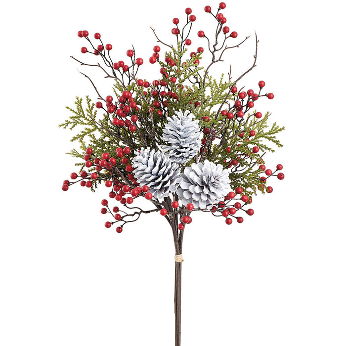 27.5" Berry, Pinecone & Cedar Artificial Stem Bundle -Red/White (Pack of 4) - XDB899-RE/WH