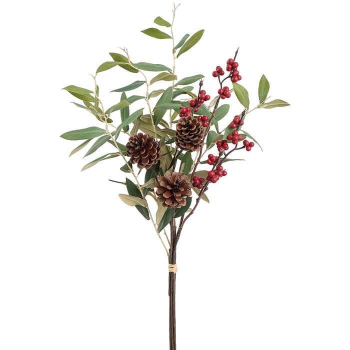 24" Berry, Pinecone & Eucalyptus Leaf Artificial Stem Bundle -Green/Brown (Pack of 12) - XDB900-GR/BR